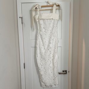 Petal & Pup White Floral Lace Midi Dress with Tie Straps